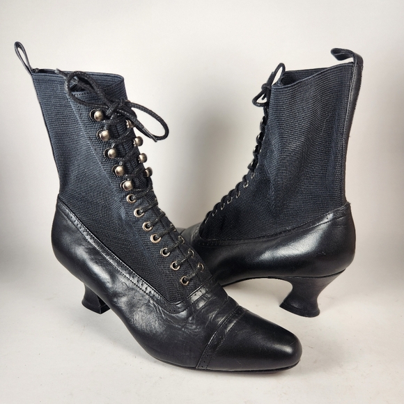 Flings Shoes - FLINGS Womens Boots Size 6 Black Leather Victorian Granny 90s Chunky Heel Shoe
